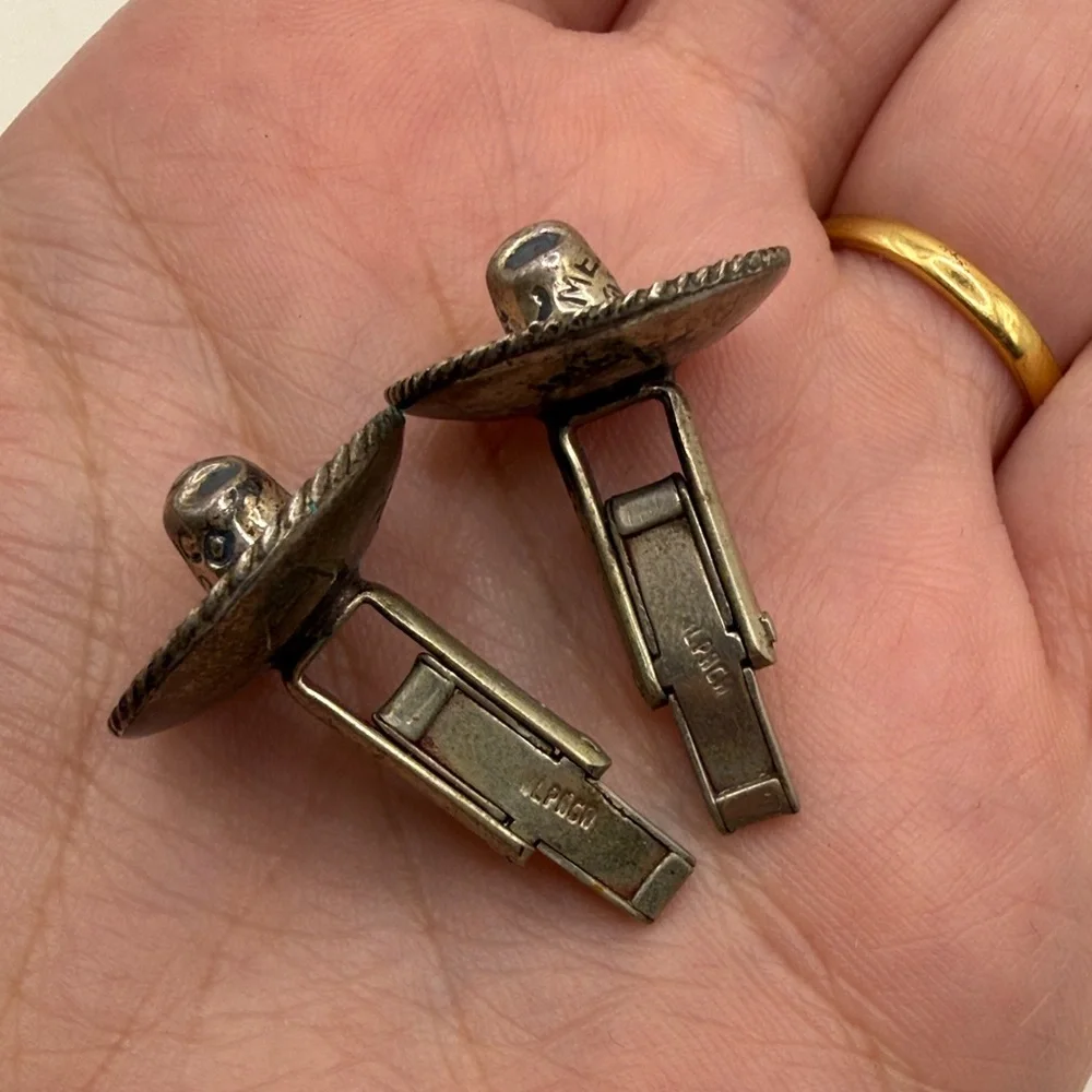 Vintage 925 Sterling Silver Cufflinks Cuff Link Mexico Sombrero Hat Southwestern